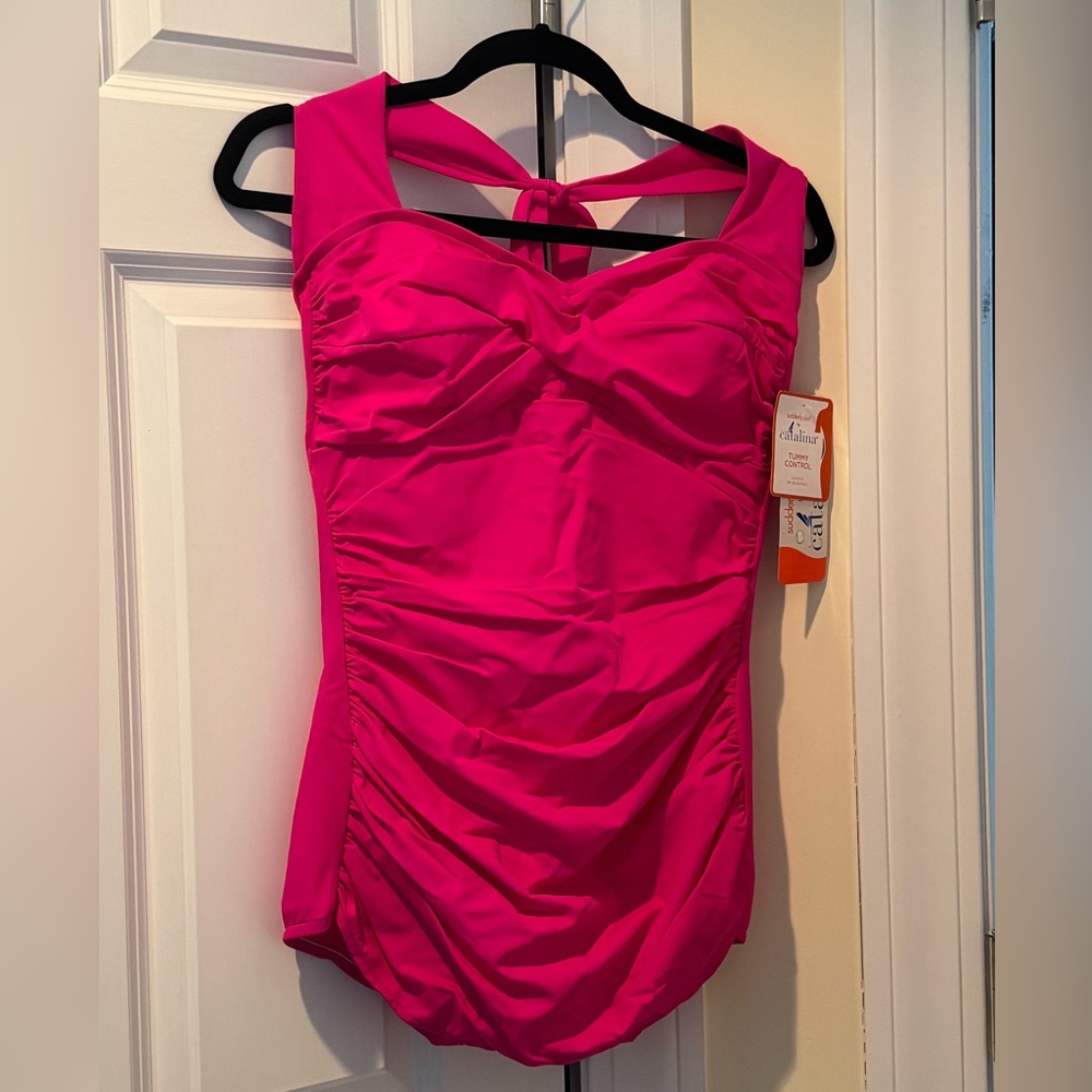 Hot Pink Retro Style Tummy Control Swimsuit